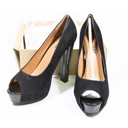 BLACK SUEDE-LIKE CHUNKY HEEL PUMPS SIZE 10 BY
