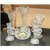 Image 1 : CRYSTAL BOWL WITH 4 VASES AND2 CANDLE HOLDERS.