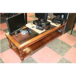 GLASS TOP COFFEE TABLE (22"X59"X17").