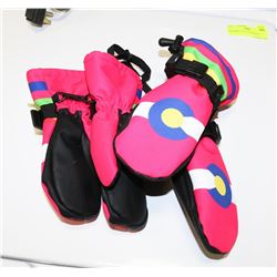 BOODUN LOT OF 2 KID/TEEN MED  WINTER SKI GLOVES,