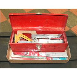 FLAT WITH SAWZALL BLADES AND RED TOOL BOX WITH