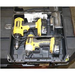2- 18V DEWALT CORDLESS DRILLS, 2 BATTERIES AND