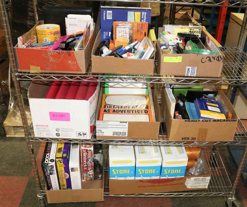 CART OF ASSORTED OFFICE SUPPLIES INCL STAPLERS,