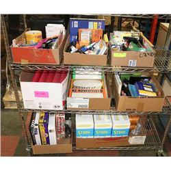 CART OF ASSORTED OFFICE SUPPLIES INCL STAPLERS,