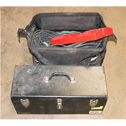 BLACK METAL TOOL BOX AND CONTRACTORS BAG WITH