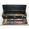 Image 1 : BLACK METAL TOOL BOX WITH WOOD WORKING TOOLS AND