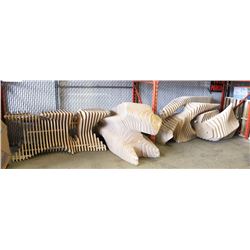 GROUP OF 4 WOOD DESIGNER CEILING HANGING DECOR.