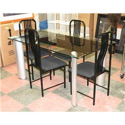 GLASS DINING TABLE AND 4 CHAIRS