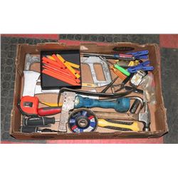 ESTATE TOOL LOT INCLUDES DRYWALL HAMMER, PRYBAR &