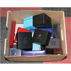 32 CASES FOR JEWELLERY, WATCHES AND PENS.