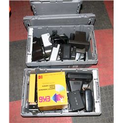 2 BOXES OF ASSORTED VINTAGE CAMERAS.