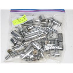 BAG OF VARIOUS SIZE SOCKETS.