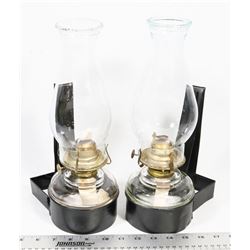 TWO WALL MOUNT OIL LANTERNS.
