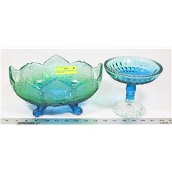 ANTIQUE GREEN DEPRESSION GLASS FOOTED AND