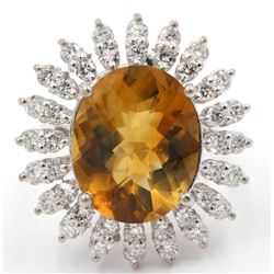 9.00 ctw Madeira Citrine and Diamond Ring - 14KT White Gold