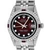 Image 1 : Rolex Mens Stainless Steel Diamond Lugs Red Vignette & Ruby Datejust Wristwatch