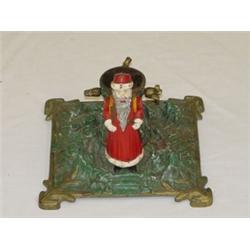 LATE 19TH CENT. PAINTED GERMAN FIGURAL SANTA CAST IRON TREE STAND
