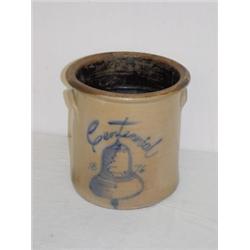 20TH CENT.DECORATED STONEWARE 2 GAL. CROCK "CENTENNIAL 1876" W/ BELL