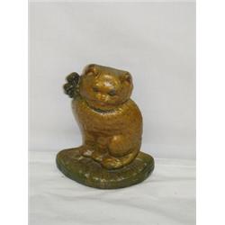 8" CAST IRON CAT W/ RIBBON DOORSTOP