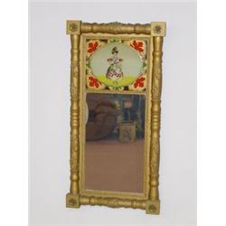 FEDERAL SPLIT COLUMN MIRROR W/ REVERSE PAINTING OF YOUNG LADY IN FLOWERED DRESS