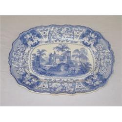 19 1/2" BLUE TRANSFER STAFFORDSHIRE WELL & TREE PLATTER - DELPHI PATTERN