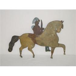 EARLY 28" PAINTED SHEET METAL SOLDIER ON HORSEBACK WEATHERVANE