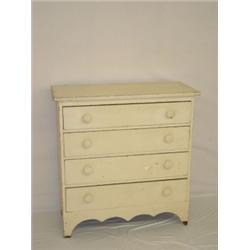 19TH CENT. PAINTED 4 DRAWER CHEST ON SHAPED BRACKET BASE