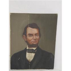 19TH CENT. OIL PAINTING ON BOARD ABE LINCOLN, UNSIGNED (24" X 17 1/2")