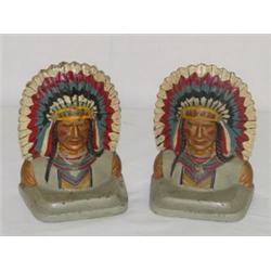 PR. 6 1/2" CAST IRON INDIAN CHIEF BOOKENDS
