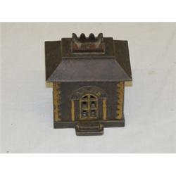 3 1/2" CAST IRON BUILDING STILL BANK W/ CUPOLA