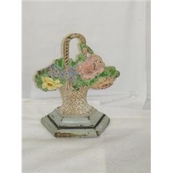 7 1/2" CAST IRON BASKET FLOWERS DOORSTOP