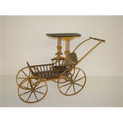 PAINTED VICTORIAN WOODEN DOLL STROLLER W/ SURRY TOP