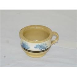 3 1/2" BANDED YELLOW WARE CHILDS CHAMBER POT W/ BLUE SEAWEED DECORATION