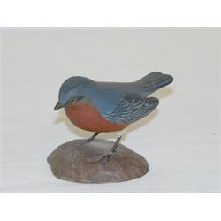 MINIATURE CARVED & PAINTED BIRD - BLUEBIRD SIGNED JESS BLACKSTONE
