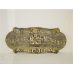 LG. WOODEN RAILROAD SIGN - BOSTON, LOWELL, & NASHUA RAILROAD COMPANIES EXPRESS & STAGE OFFICE (29" H