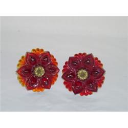 PR. 4 1/4" SANDWICH AMBERINA GLASS TIE BACKS