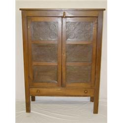 19TH CENT. COUNTRY PIE SAFE CABINET W/ 12 INSET PIERCED TIN PANELS AND A DRAWER