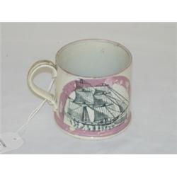 4" SUNDERLAND LUSTRE MUG W/ A FULL RIGGED SHIP DECORATION AND A SAILORS VERSE