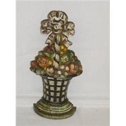 16" CAST IRON BASKET FLOWERS DOORSTOP
