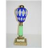Image 1 : 15" COBALT CUT TO CLEAR OVERLAY LAMP W/ JADE GREEN STEM ON MARBLE BASE (POSSIBLY SANDWICH)