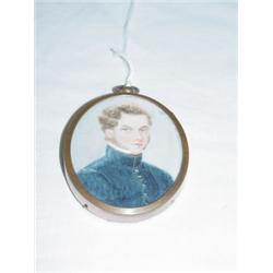 2 1/2" OVAL MINIATURE ON IVORY OF YOUNG MAN IN MILITARY COAT, UNSIGNED