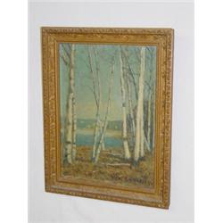 OIL ON ARTIST BOARD BIRCHES SIGNED WM. LAVALLEY (11 3/4" X 8 3/4")