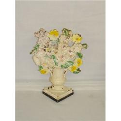 10 1/4" CAST IRON URN OF FLOWERS DOORSTOP