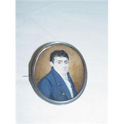2 1/2" OVAL MINIATURE ON IVORY OF YOUNG GENTLEMAN IN BLUE COAT, UNSIGNED