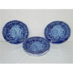 SET (6) 7 3/4" DARK BLUE STAFFORDSHIRE PLATES BY ADAMS