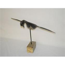 25" CARVED & PAINTED WOODEN DUCK IN FLIGHT ON STAND