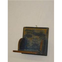 PAINTED PINE WALL SHELF W/ BLUE PAINT