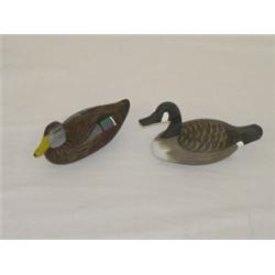 (2) CARVED & PAINTED MINIATURE DUCK DECOYS - BOTH SIGNED