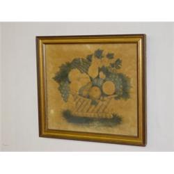 19TH CENT. THEOREM STILL LIFE BASKET OF FRUIT ON VELVET (13 1/4" X 15")