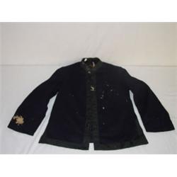 LATE 19TH CENT. BLUE WOOL MILITARY WAIST COAT TRIMMED IN BLACK W/ SERGEANT STRIPES (PROB. INDIAN WAR